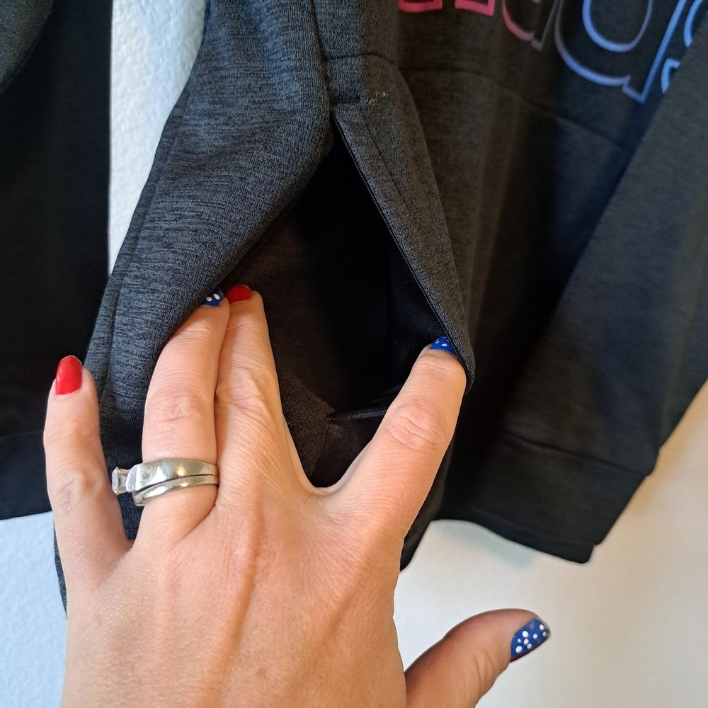 Adidas Girl Hoodie Charcoal Grey Pink Blue Gradient Logo Sweatshirt Size M 10/12 - Picture 3 of 5